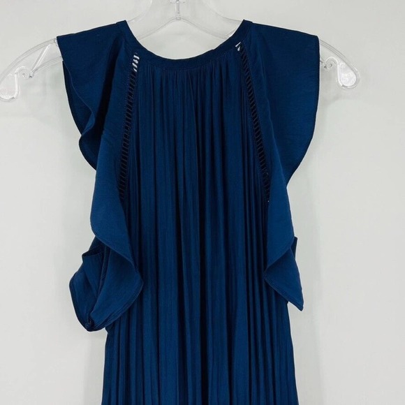 Ramy Brook Navy Blue Embroidered Smocked Waist Mini Dress size Small Flutter - Picture 10 of 10